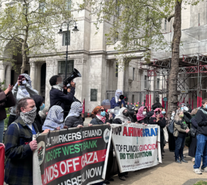 4. Student protest at the 2026 KCL-hosted London Defence Conference (credit - Aaron Walawalkar) - cropped and pixellated